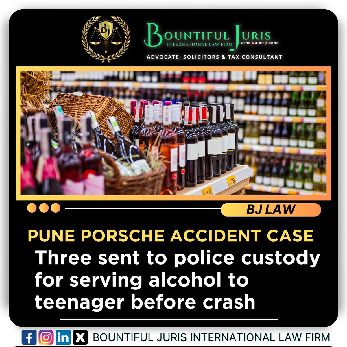Bountiful_Juri's tweet photo. PUNE PORSCHE ACCIDENT CASE 
Three sent to police custody for serving alcohol to teenager before crash
.
Follow Us For More Updates 
.
.
.
.
#porsche #cars #pune #accidentcars #teenage #alcohol #crashcase #bountifuljuris https://t.co/3D354I3jso