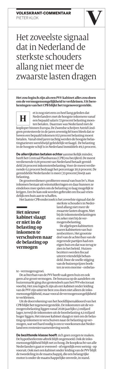 Zeer terechte conclusie vd @volkskrant:⁩ “Ook met een kabinet onder leiding van de #PVV blijft de tweedeling in de maatschappij, die een belangrijke motor is onder de maatschappelijke onvrede, in stand” Aandeelhouders, vermogenden & bedrijfseigenaren profiteren fiscaal volop!