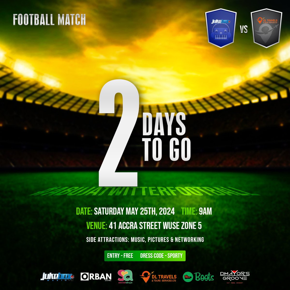 AbujaXFootball's tweet photo. 2 days to go! #AbujaTwitterFootball

We're almost there guys.

#AbujaTwitterCommunity https://t.co/IeixQB40d1