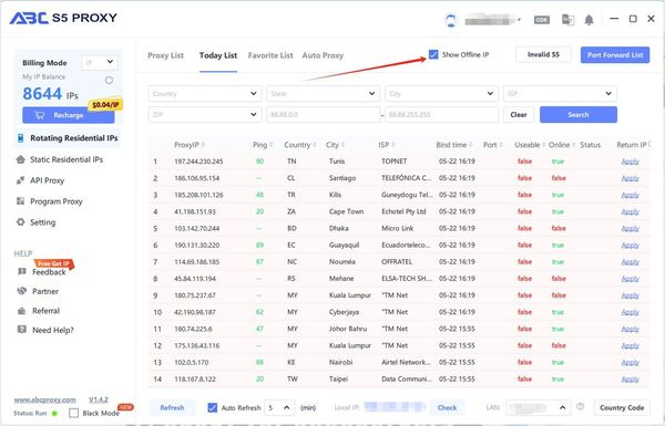BellaMi31889190's tweet image. ABCPROXY CLIENT NEW VERSION V1.4.2
🌈New IP state filter in Todaylist
🌈Set port range to extract IPs in bulk
#proxy #s5proxy #abcproxy
------------------------------------------------------------
Click to experience 👇👇👇
abcproxy.com/?utm-source=tw…