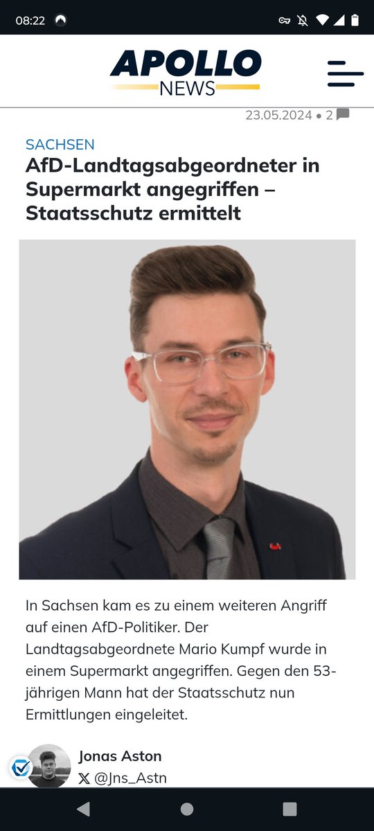 doktordementi's tweet photo. Worüber natürlich mal wieder keiner reden wird👇
Der AFD Politiker Mario Kumpf wurde körperlich angegriffen.
Ich wünsche gute Besserung und bin gespannt auf die Solidaritätsdemos der Bundesregierung.
#Krah #Kumpf https://t.co/DU62RoENpW