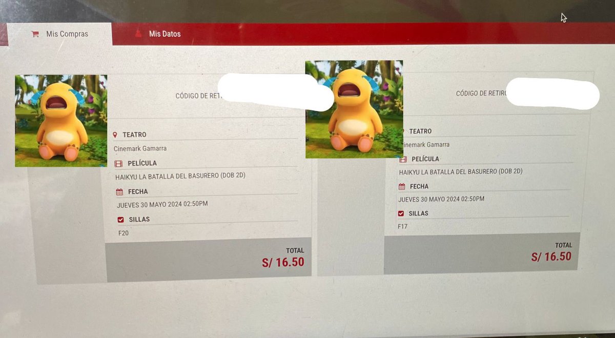 omixiz's tweet photo. Holaa, estoy vendiendo 2 entradas en pre venta para ver Haikyuu en Gamarra (Perú) por accidente compre doblada 😿 #cinemark #haikyuucinemark #peru https://t.co/2Bwe35CRR2