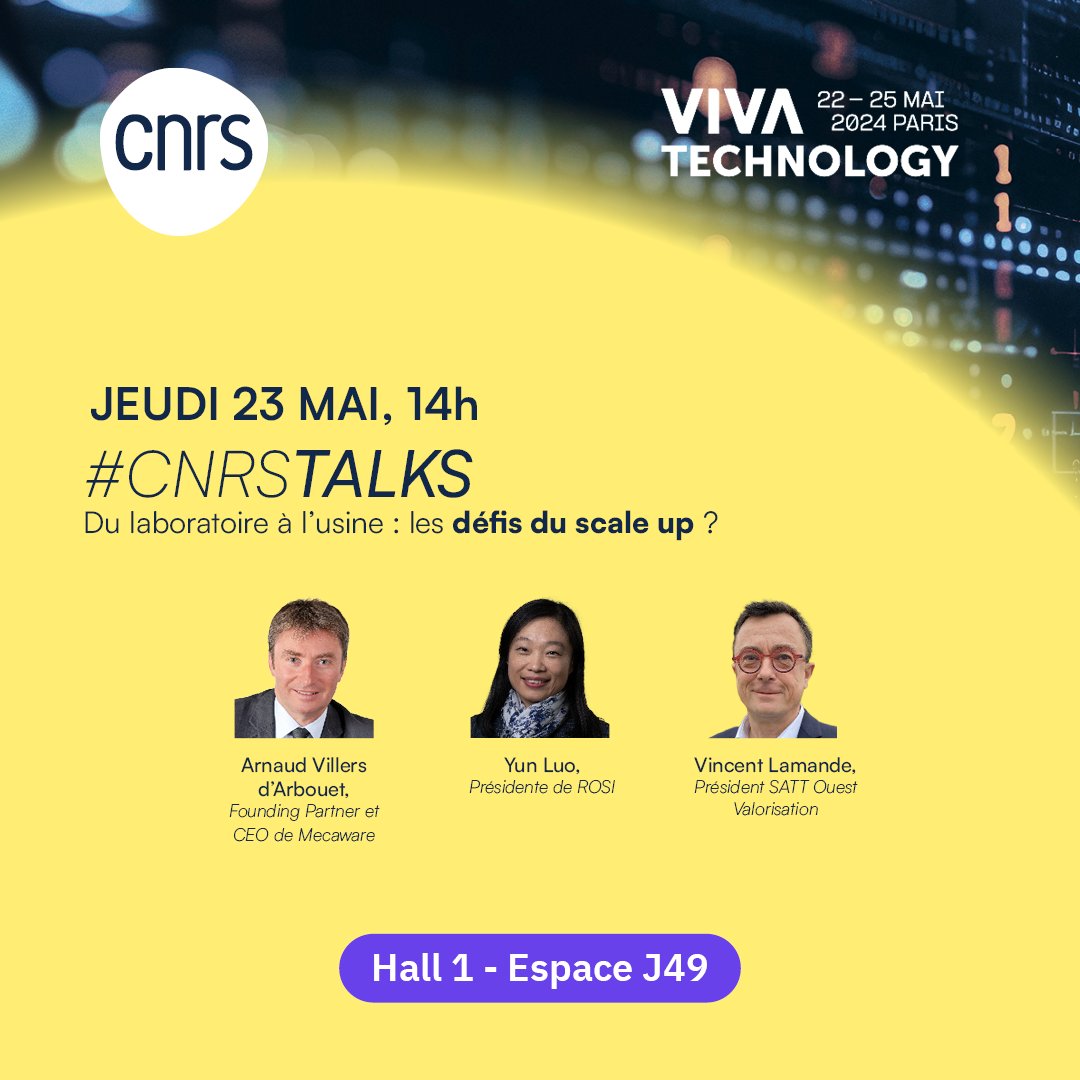 CNRS_dr12's tweet photo. #VivaTech Rendez-vous à 14h sur le stand @CNRS hall 1 - J49 : Arnaud Villers d’Arbouet, founding partner et CEO de #Mecaware participera au #CNRStalks "Du laboratoire à l’usine : les défis du scale up ?" https://t.co/AZ1Epy5zTU