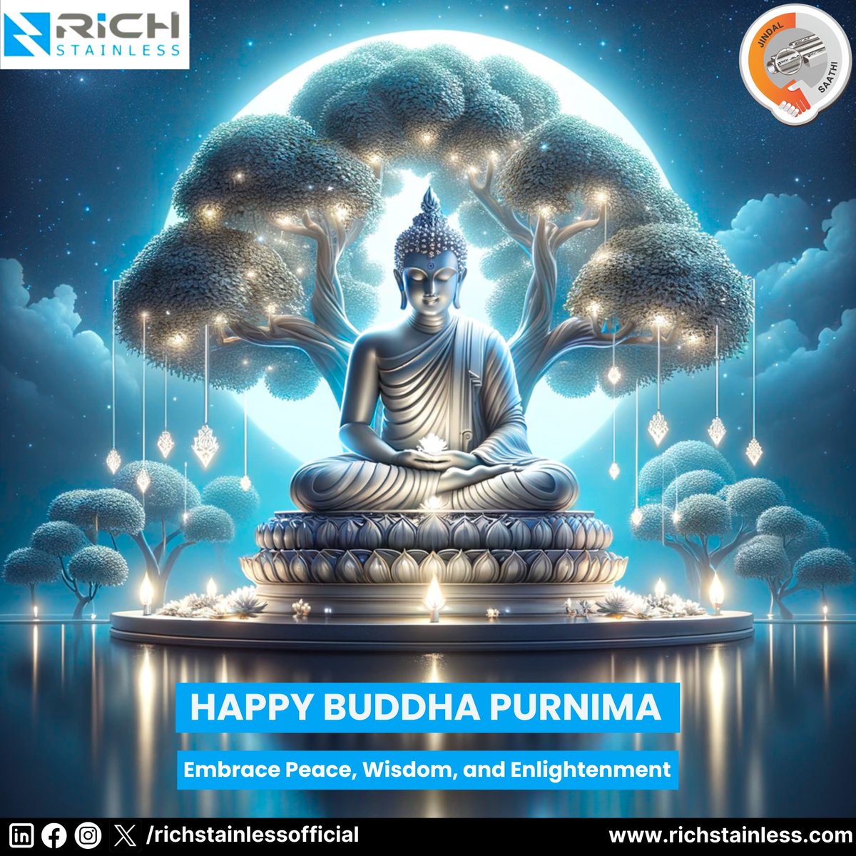 May the teachings of Buddha enlighten your path and bring peace to your life. Happy Buddha Purnima! #buddhapurnima #buddhapurnima2024 #peaceofmind #wisdom #stainlesssteel #richstainless