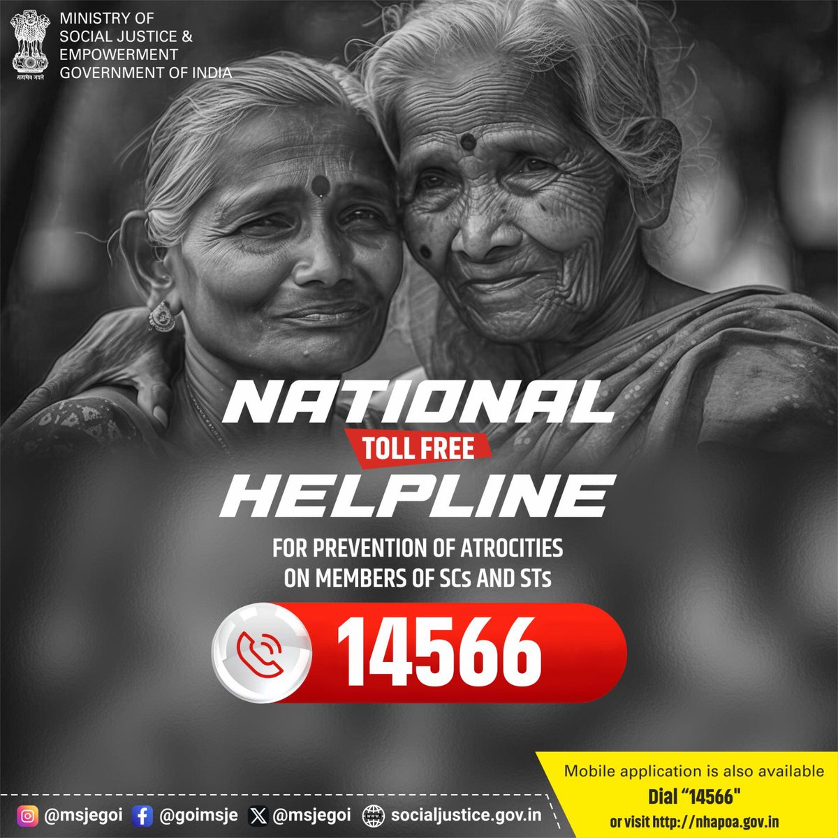 MSJEGOI's tweet photo. Dial 14566, the national toll-free helpline dedicated to preventing atrocities against SCs and STs. Stand up, speak out, and get the support you deserve. Together, we can make a difference. #StopAtrocities #SCSTSupport #14566Helpline #EqualityForAll https://t.co/6X0LuLAWmC