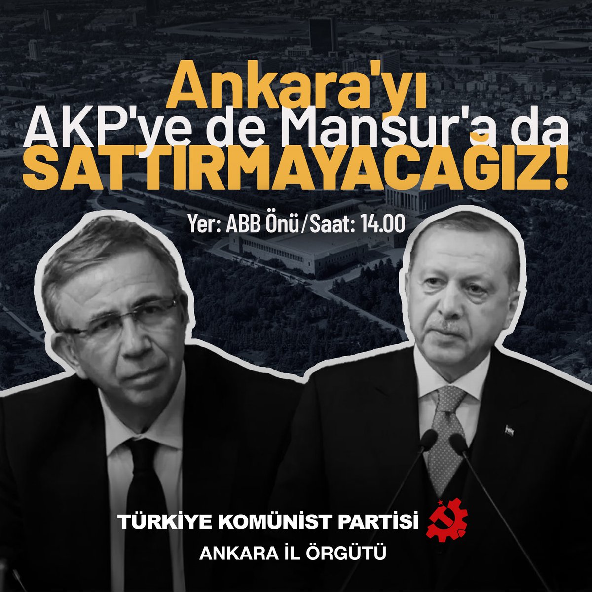 Ankara Büyükşehir Belediyesi bugün halka ait olan Atatürk Orman Çiftliği arazisi dahil tam 27 arsayı satıyor. AKP'den Mansur Yavaş'a kesintisiz devam eden bu satışlara ve yağmaya karşı bugün 14.00'de Büyükşehir Belediyesi önünde olacağız.

Ankaralıları kendi kaynaklarına hep