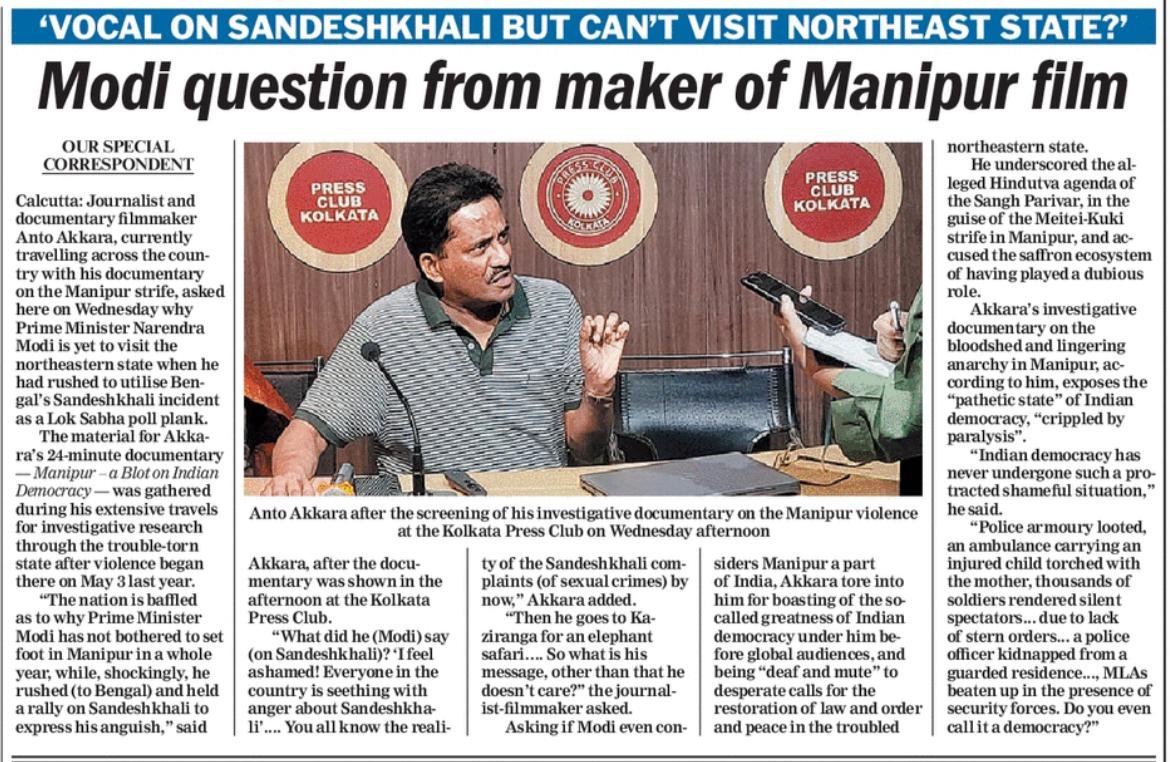 Modi's silence and inaction on Manipur is hard to justify but is never asked in so-called 'interviews' by editors and anchors.