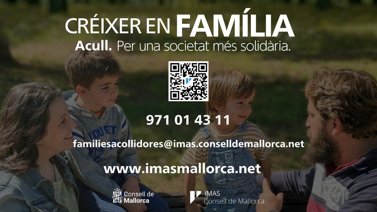 🏡 A l'IMAS cercam famílies com la teva disposades a obrir ca seva i el seu cor a nins i nines de manera temporal. 🙋‍♀️Tu pots ser família acollidora. Anima't. 💡Informa't a la nostra web imasmallorca.net i contribueix a #CréixerEnFamília.