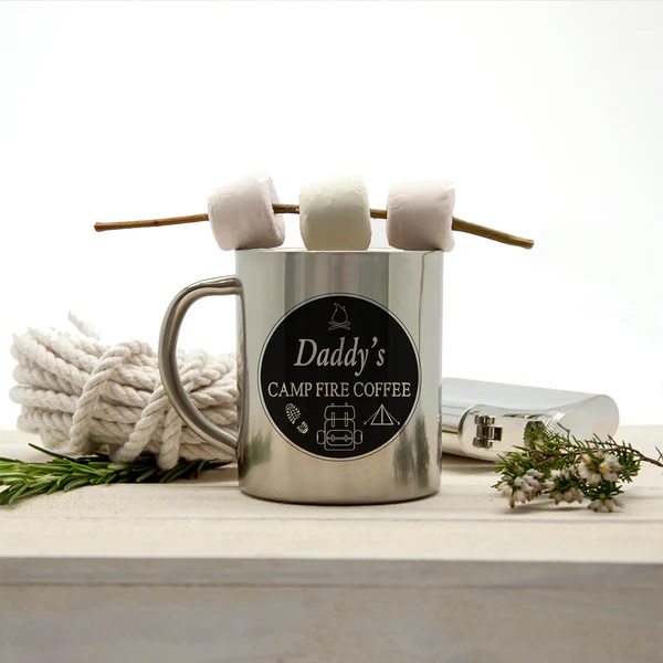 Perfect for dad who loves camping, this mug is perfect for the outdoors as it's unbreakable, hardwearing & with a vacuum space inside, keeps drinks warmer or cold for longer. Personalised with any message on the back lilybluestore.com/products/perso… #fathersdaygift #mhhsbd #earlybiz