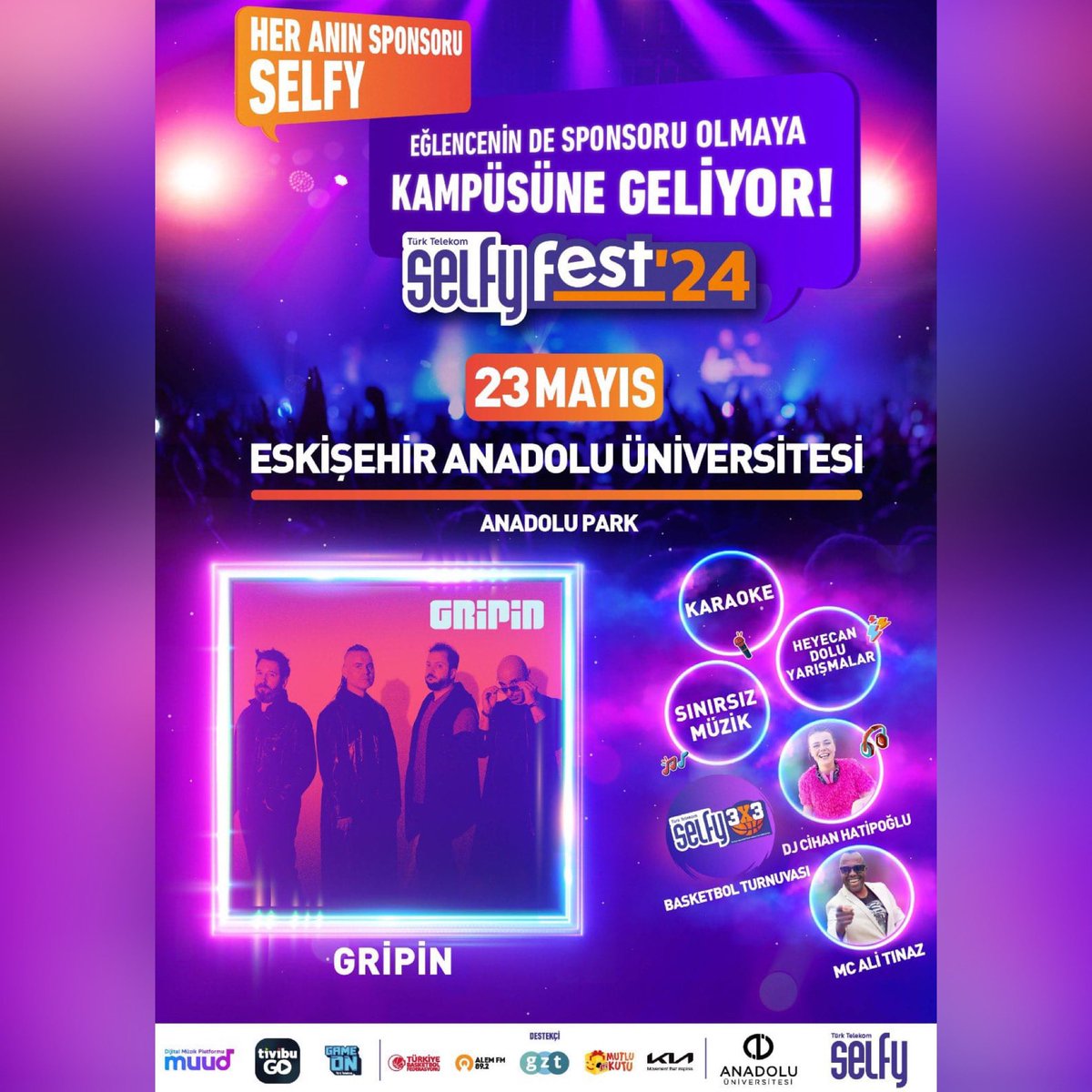 🎶🏀 Gripin konseri, dj performansları, basketbol turnuvası, heyecanlı yarışmalar ve daha fazlasıyla SelfyFest bugün Anadolu Park’ta. @turktelekom