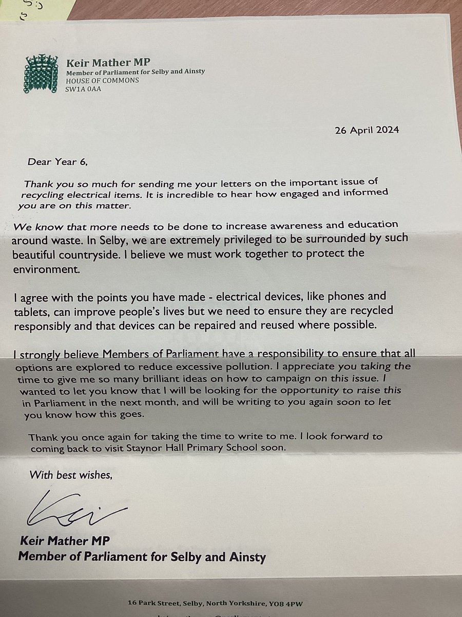 Team Humber were very excited this morning to receive a letter from @Mather_Keir and even more excited when he said that he was going to be raising their #concerns in #Parliament next month. Amazing work, team! @eboractrust @UKParliament @HouseofCommons