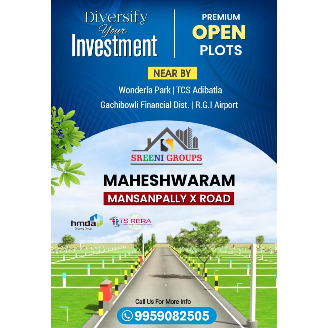 🌟 Discover Prime Open Plots with SREENI GROUPS!🌟📞 Call @ +9199590 82505.📞
#OpenPlots #Maheshwaram #RealEstate #PropertyInvestment #HMDAApproved #TSRERAApproved #DreamHome #PrimeLocation #FinancialDistrict #WonderlaPark #TCSAdibatla #RGIAirport #BuildYourDream #PropertySale