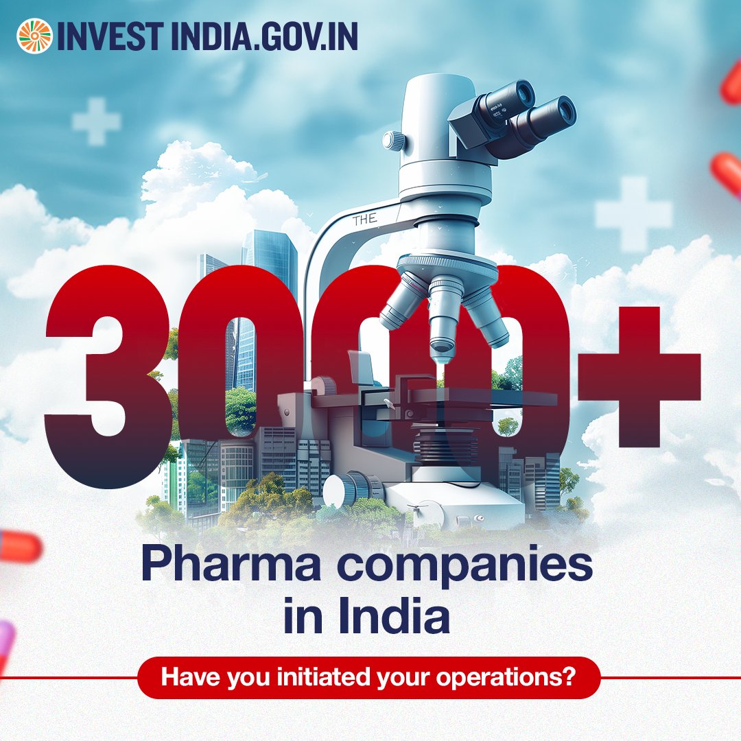 #NewIndia’s #pharma industry boasts over 10500 manufacturing facilities and a highly skilled resource pool, delivering quality medicines and innovative healthcare solutions to the world. Enhance accessibility in #healthcare with India: bit.ly/II-Pharma #InvestInIndia