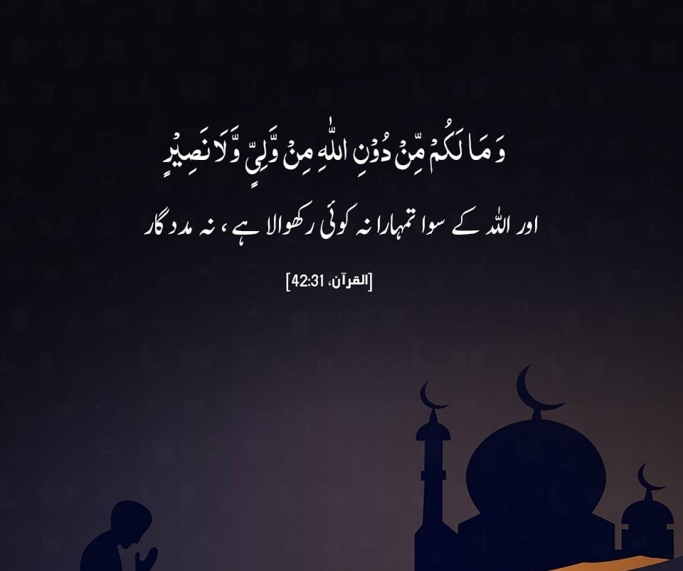 اور اللہ کے سوا تمہارا نہ کوئی رکھوالا ہے ، نہ مدد گار

]42:31، القرآن
