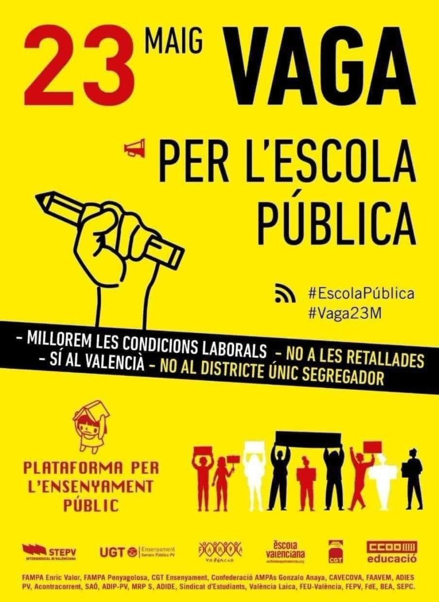 És important que el nostre alumnat sàpiga que les mobilitzacions col·lectives són un canal per donar visibilitat dels problemes,  pressió social i política, transmet solidaritat i cohesió i son catalitzadores de canvis socials i polítics, per això hui 👇
#vaga23M #EscolaPública