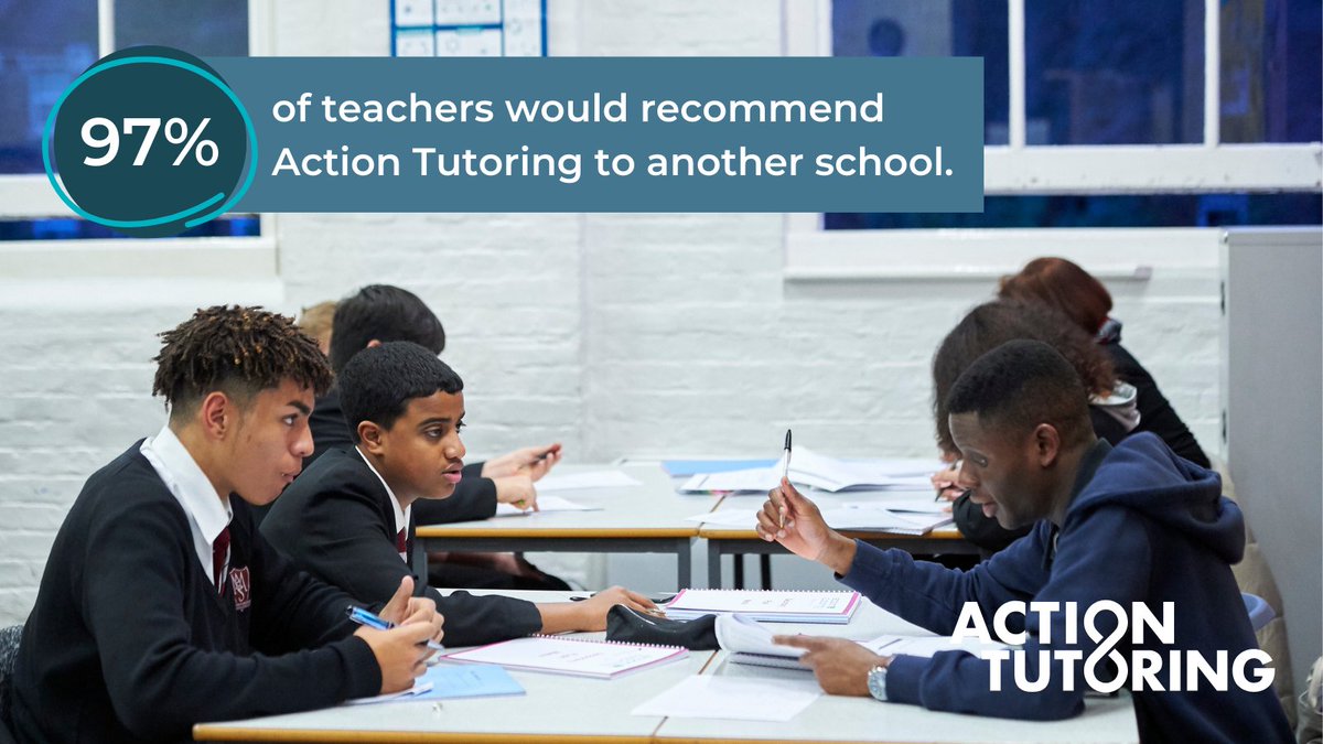 97% of schools would recommend Action Tutoring📣 Our offer is tailored to school schedules, and includes a dedicated Programme Coordinator to support you through the programme management. Register your interest to become a school partner below 👇 actiontutoring.org.uk/school-enquiry…