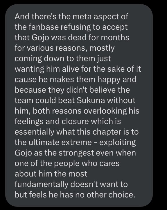 #JJK261 #JJKSPOILERS

Best take on the chapter imo &amp; the conversation that made me appreciate the leaks, the fan reception deadass just proves what Gege is trying to say.