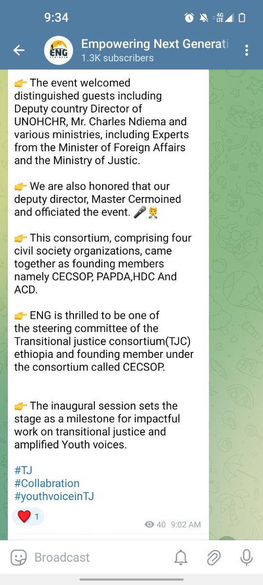 👉 The grand inaugural event of Transitional Justice Consortium of Ethiopia (TJC) has held and marked a historic moment at the Haile Grand Hotel.

#TJ 
#YOUTHVoice
#We Empower Generation
#We Refuse To Be Normal