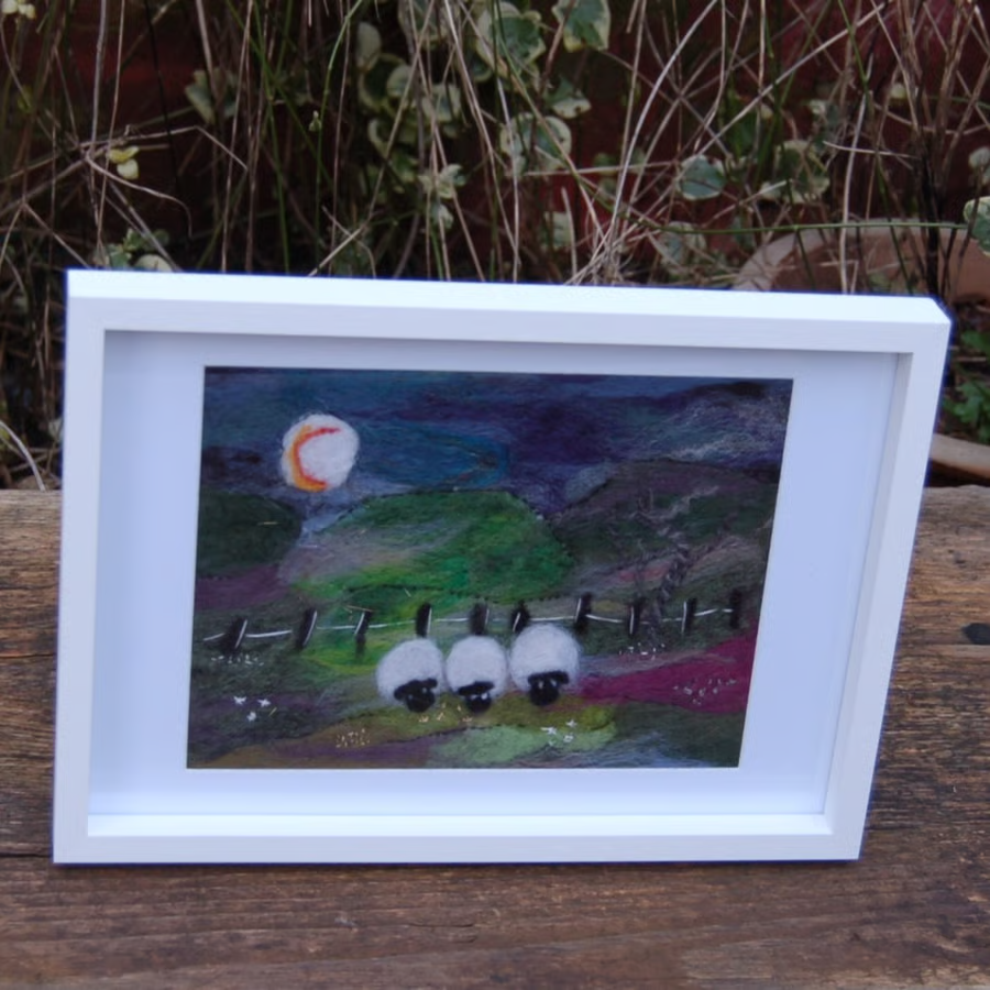 Textile art picture Sheep in the Moonlight -Yor... - Folksy folksy.com/items/8059635-… #newonfolksy