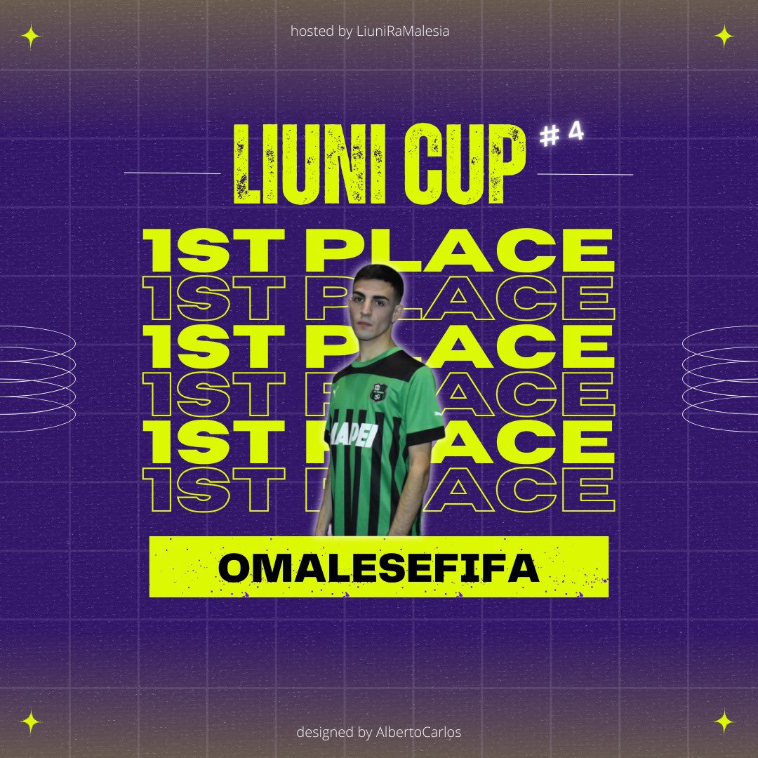 🏆 LIUNI CUP #4 FINAL

🥇1st place <a href="/OMaleseFIFA/">Matteo Lanni</a> 80€💰
🥈2nd place <a href="/xLevVinken/">Lev Vinken</a> 50€💰

See you next time 👊🏻

graphic by <a href="/albertocarlxs89/">Alberto</a>