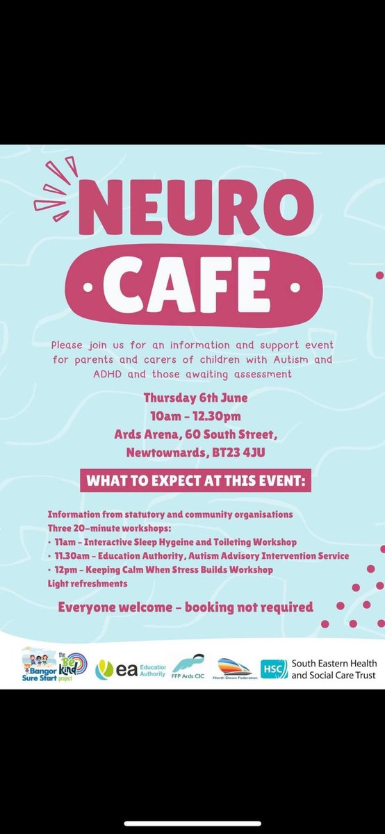 Glencraig Integrated Primary School & Nursery Unit (@glencraigips) on Twitter photo Are you a parent or carer for a child diagnosed or waiting assessment for autism or ADHD? Neuro cafe is running on 6th June. Information from statuatory and community organisations.
<a href="/Ed_Authority/">Education Authority</a> <a href="/setrust/">South Eastern Trust</a> <a href="/niciebelfast/">NI Council for Integrated Education (NICIE)</a> Are you a parent or carer for a child diagnosed or waiting assessment for autism or ADHD? Neuro cafe is running on 6th June. Information from statuatory and community organisations.
<a href="/Ed_Authority/">Education Authority</a> <a href="/setrust/">South Eastern Trust</a> <a href="/niciebelfast/">NI Council for Integrated Education (NICIE)</a>
