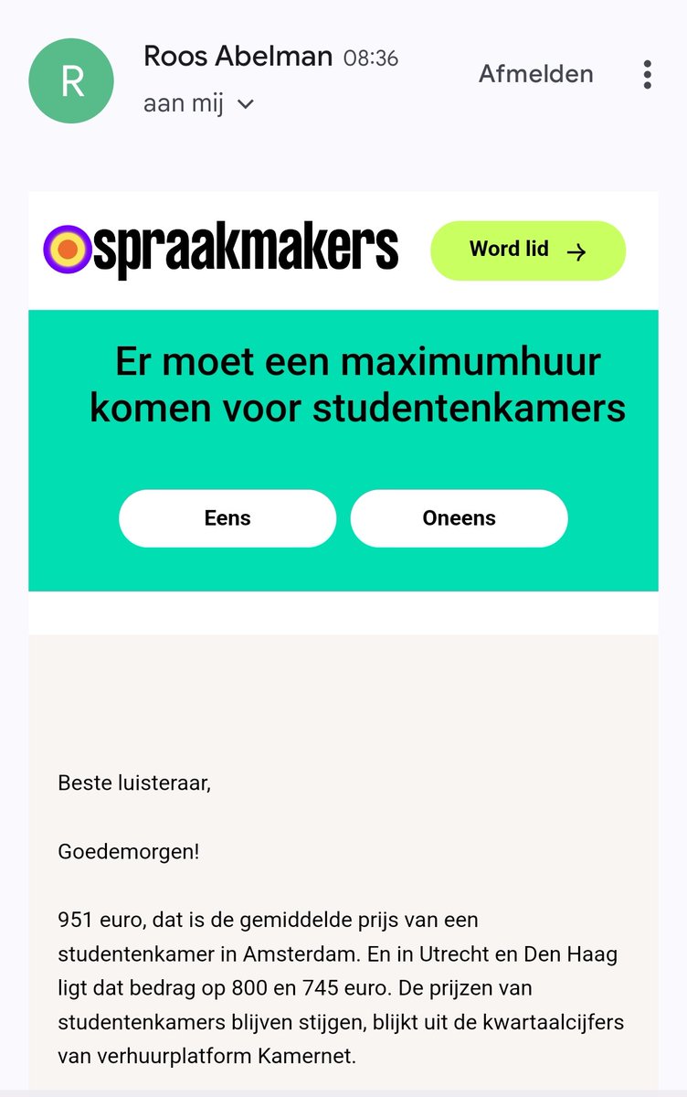 De stelling bij Spraakmakers / Standpunt gaat vandaag over studentenkamers.
stand.nl