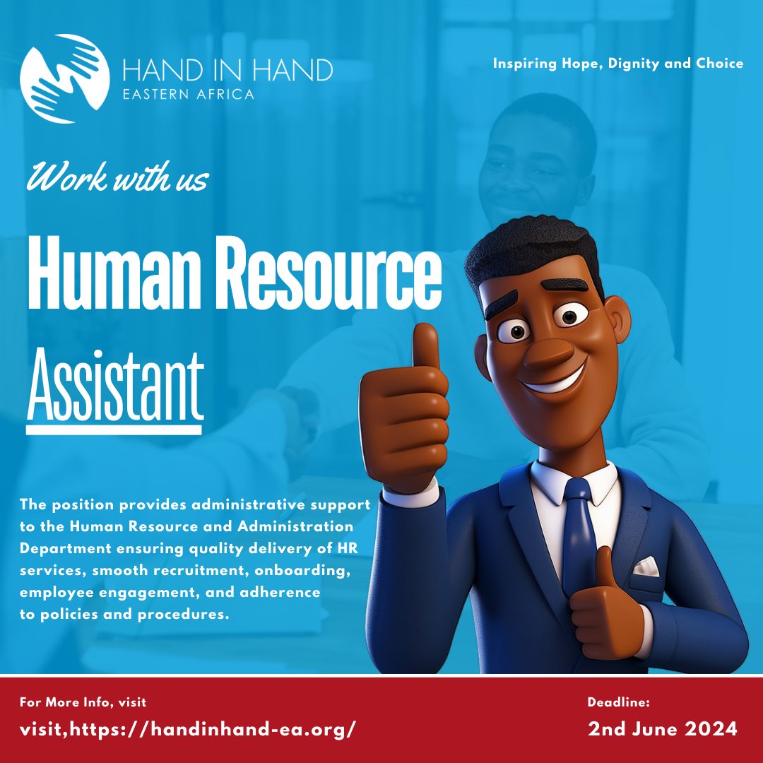 HIHEA wishes to recruit a Human Resource Assistant who will provide support to the Human Resource and Administration Department. For more information and application,visit; handinhand-ea.org/jobs/human-res… #EnterpriseRising #InspiringHopeDignityChoice