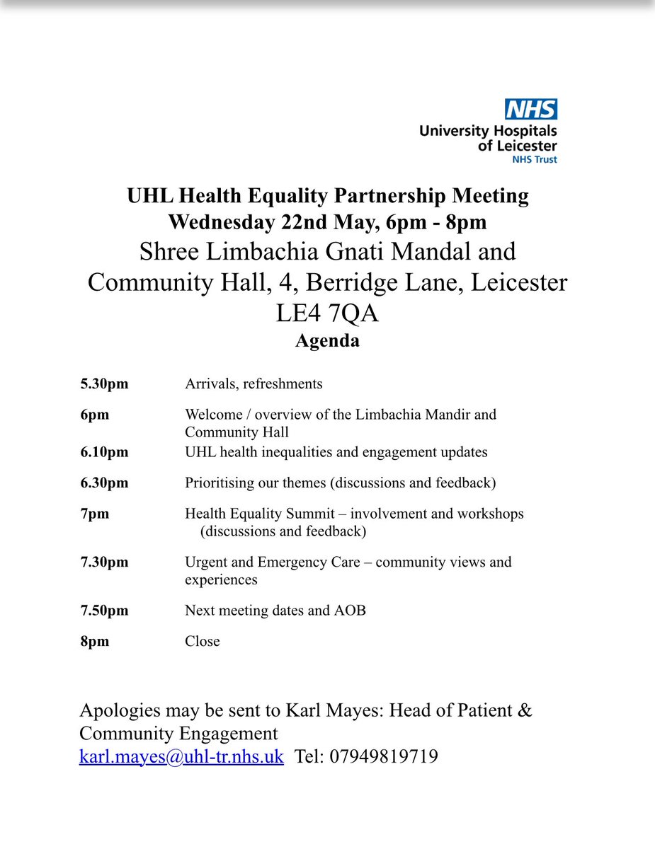 kmistryuk's tweet photo. Glad to support @ShreeLimbachia Leicester @SAHealthAction to host @Leic_hospital #healthequitypartnership meeting in the #community attended by #communityrepresentatives good to input in #healthequitystrategy thanks to @DrRuw @kidy_salma @KarlMayes9 @ms215 @RMitchell_NHS https://t.co/74liBHLgmN