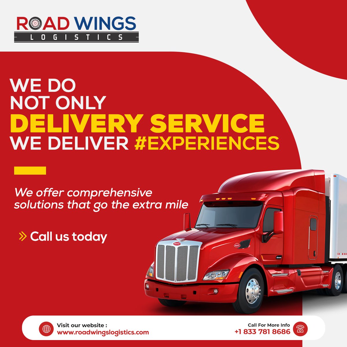 roadwingslogi's tweet photo. At  🚚Road Wings Logistics, we understand that your cargo is more than just a shipment. That's why we provide comprehensive solutions and go the extra mile to deliver experiences, not just service.
Contact us 
📞 +1 833-781-8686
🌐 https://t.co/MOQqEr2Kj1
#logisticsservice https://t.co/Gd8xDYQSdi