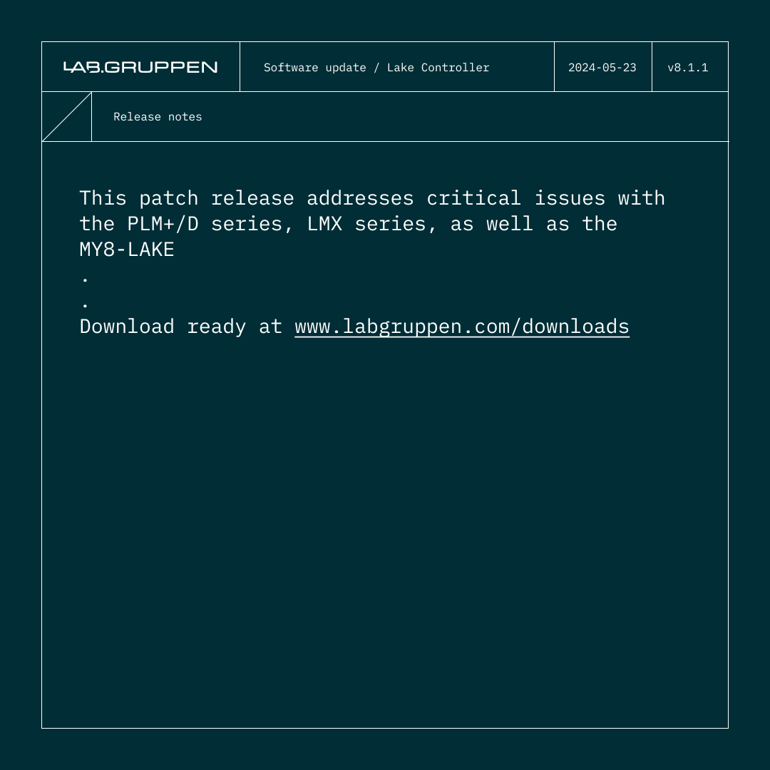 lakeprocessing's tweet photo. New software update!

Lake Controller v8.1.1
- This patch release addresses critical issues with the PLM+/D series, LMX series, as well as the MY8-LAKE

Download ready at https://t.co/xbEbXmmVSO https://t.co/15AATMh3Ij