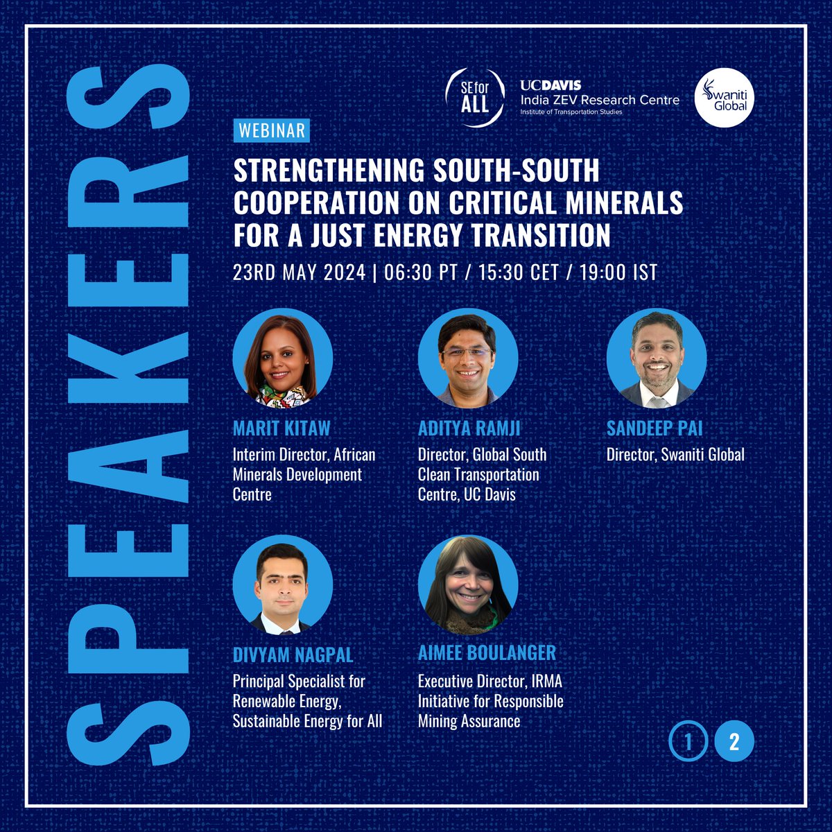 Today, we unveil the unique partnership between <a href="/SEforALLorg/">Sustainable Energy for All | #SDG7BeBold</a>, <a href="/ucdavis/">UC Davis</a> and <a href="/Swaniti/">Swaniti Global</a> to catalyze collaboration between Global South countries on #criticalminerals development. 

Join us to find out more:
🗓️ 23 May 2024
⏰ 06:30 PT | 15:30 CET | 19:00 IST
✍🏼seforall.zoom.us/webinar/regist…