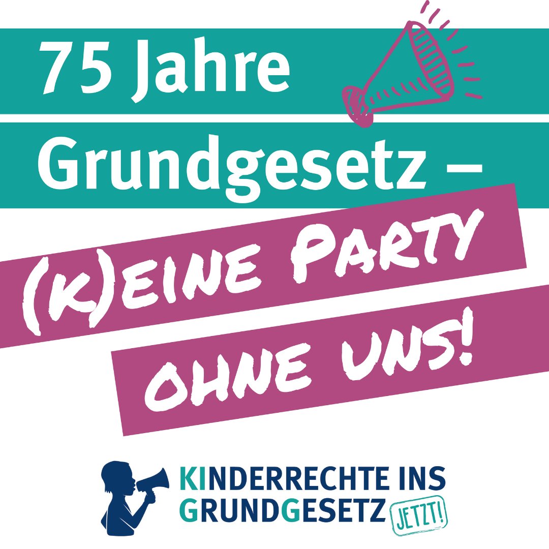 Das #Grundgesetz wird #75Jahre alt. Und das feiern wir mit! 🎉 Doch jemand fehlt auf der Tanzfläche – die #Kinderrechte! 
Als Aktionsbündnis „Kinderrechte“ fordern wir, dass die Rechte der Kinder endlich im Grundgesetz abgesichert werden. #kigg24
kinderrechte-ins-grundgesetz.de