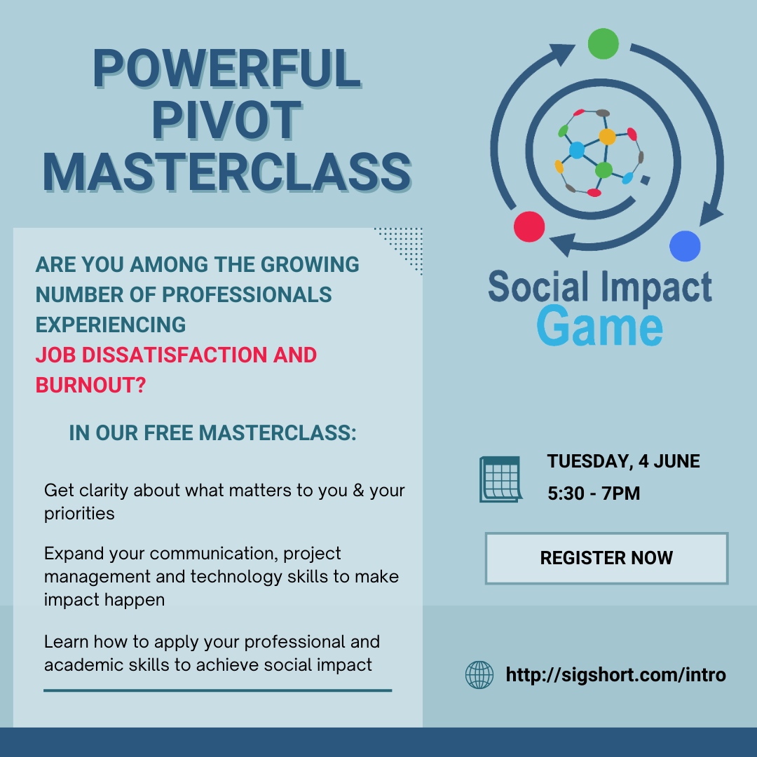 LearningWoB's tweet photo. Join our FREE Masterclass and reclaim your career satisfaction! Discover how to prioritise, communicate effectively, and leverage your skills for real social impact.

➡️  Register here: https://t.co/EYt8SdjMiT 😎
 4 June 2024,  5:30 - 7PM ( London Time)

#socialimpact #changem... https://t.co/djPWSk473d