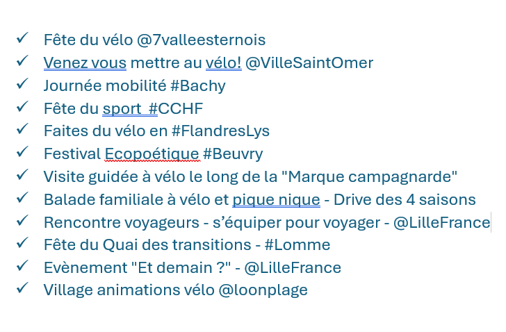 DroitAuVelo's tweet photo. Vous le savez pas quoi faire ce 25 mai?
@7valleesternois, @VilleSaintOmer, @LilleFrance, @loonplage, #Lomme, #Bachy, #CCHF.... de nombreux événements 🚲 sont organisés!
https://t.co/lAmEXRplo9 https://t.co/dibWJPP0MZ