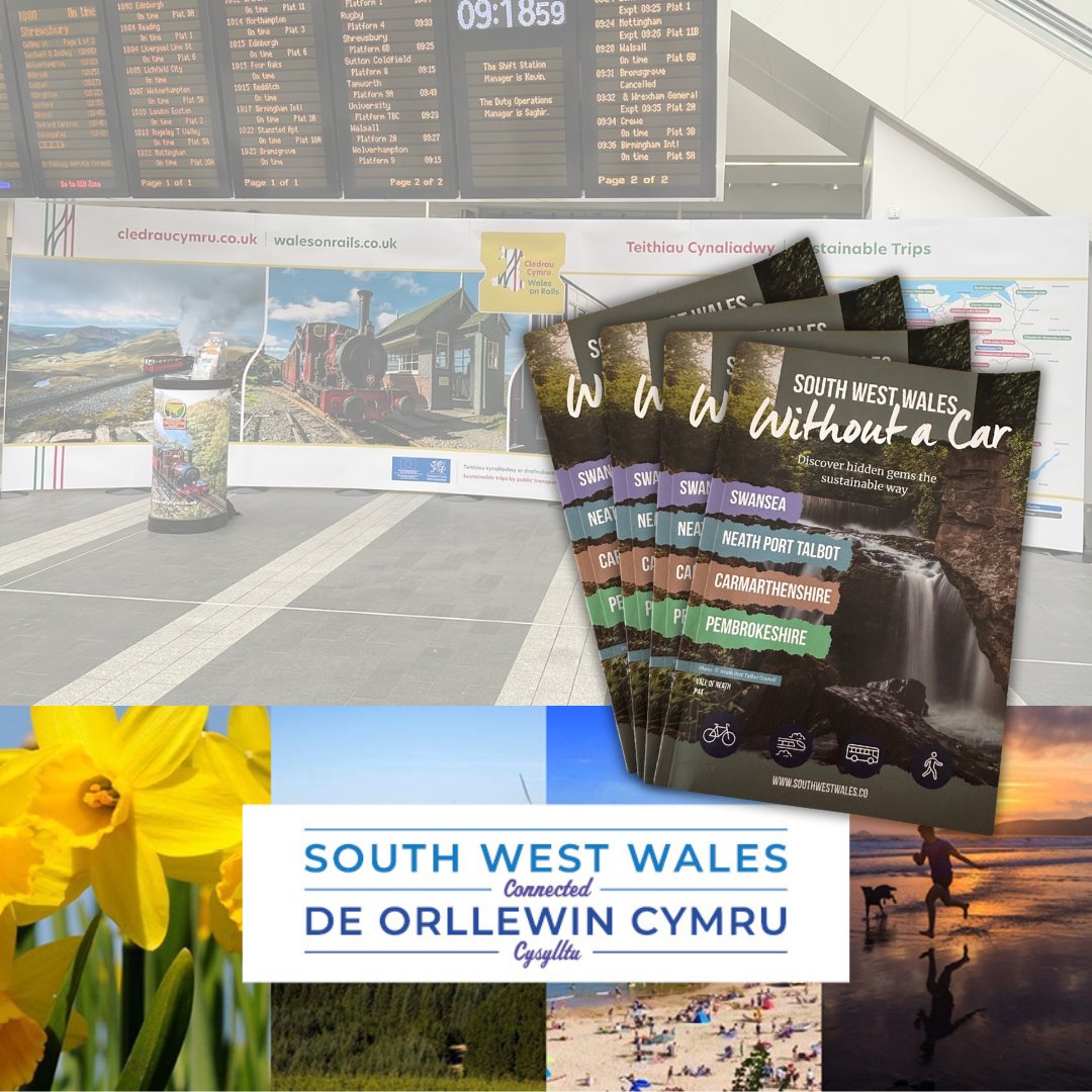 Today we will be in Birmingham New Street with @Wales_On_Rails and @transport_wales promoting #SustainableTravel in #Wales and the borders. Pop along and pick up one of our 'South West Wales Without a Car' brochures. #CommunityRailWeek #MoreThanARailway @4theregion