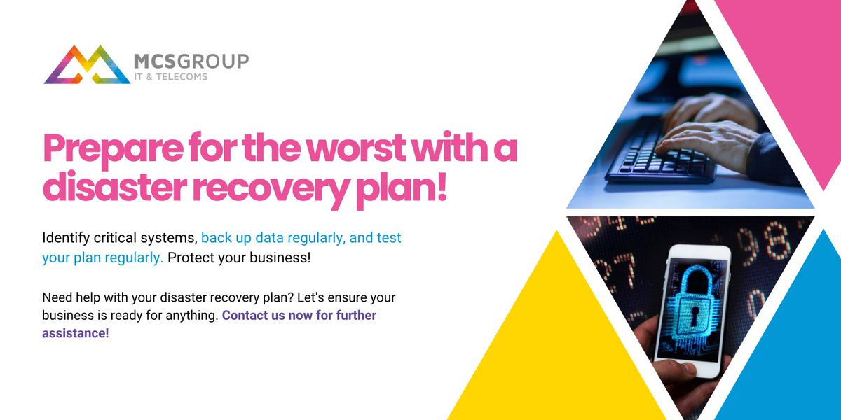 Get ready for anything with a robust disaster recovery plan! 🚀 Learn how to ensure business continuity and minimise downtime in times of crisis. 

Contact us for further assistance: tinyurl.com/4b349vdz

 #DisasterRecovery #BusinessContinuity #DataProtection #Preparedness