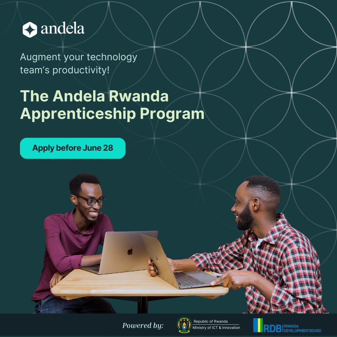 Andela (@andela) on Twitter photo Are you looking for junior tech talent to grow with your team? The <a href="/AndelaRwanda/">Andela Rwanda</a> Apprenticeship Program is here. Let's help you connect with the right candidate. Don't miss out! bit.ly/4awcR4b
#RemoteTeams #StaffAugmentation Are you looking for junior tech talent to grow with your team? The <a href="/AndelaRwanda/">Andela Rwanda</a> Apprenticeship Program is here. Let's help you connect with the right candidate. Don't miss out! bit.ly/4awcR4b
#RemoteTeams #StaffAugmentation
