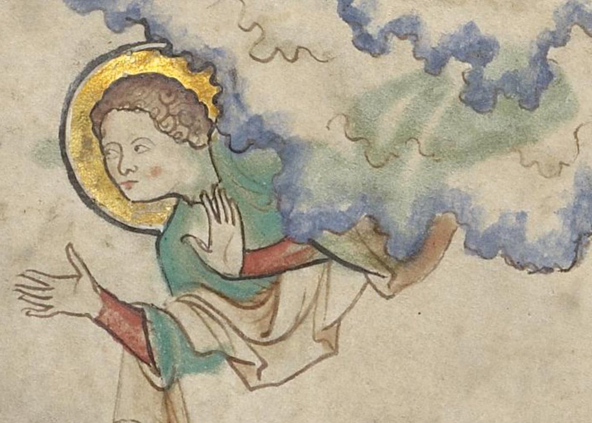 OEWordhord's tweet photo. wolcen, f/n.n: cloud. (WOL-kun / ˈwɔl-kən) Image: Getty Apocalypse; England, c. 1255-1260; @GettyMuseum Ms. Ludwig III 1, f. 21r. #OldEnglish #WOTD https://t.co/EFyohrLBqU