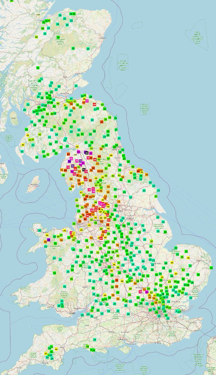 Another very widespread heavy rainfall event. All these places have seen 20mm+ in last 48 hours. 30-40mm very widespread 50-70mm widespread in NW England Some much higher spot totals. Don’t have any stats but feels very unusual for May.