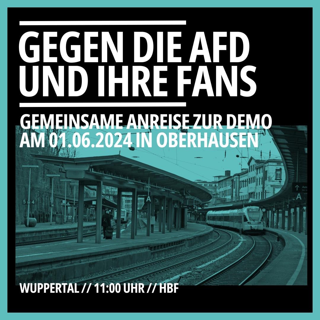 Gemeinsame Anreise zur NRW weiten #Antifa Demo in Oberhausen. 
1. Juni 2024 Gegen die AfD und ihre Fans!