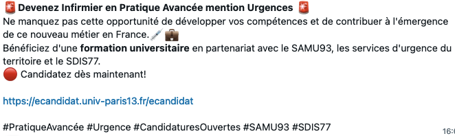 🚨Devenez Infirmier en Pratique Avancée mention Urgences 🚨 🔴 Candidatez dès maintenant! 👉ecandidat.univ-paris13.fr/ecandidat #PratiqueAvancée #Urgence #CandidaturesOuvertes #SAMU93 #SDIS77