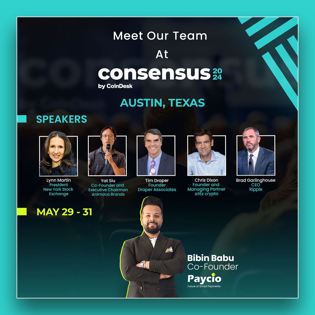 Catch us in Austin at #Consensus 2024 by #CoinDesk from 29-31 May. Join us along with Industry stalwarts such as Lynn Martin (New York Stock Exchange), Yat Siu (Animoca Brands), Tim Draper (Draper Associates), Chris Dixon (A16Z), Brad Garlinghouse (Ripple), and others at
