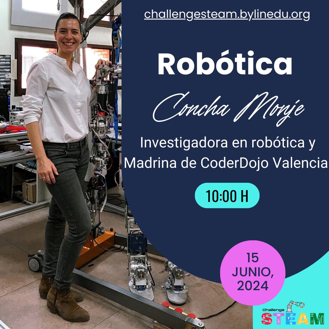 Asociacion ByLinedu (@bylinedu) on Twitter photo Confirmamos una invitada especial en #challengesteam. Con nosotros estará Concha Monje <a href="/mecanohumano/">Concha Monje</a> , investigadoraen robótica y madrina de <a href="/CoderDojoVLC/">CoderDojo Valencia ☯</a>
¿Ya reservaste tu invitación? No querrás perdértelo. 📷
<a href="/ETSIADI/">ETSIADI</a> @CEFIREambitCTEM @BYLINEDU <a href="/FECYT_Ciencia/">FECYT</a> Confirmamos una invitada especial en #challengesteam. Con nosotros estará Concha Monje <a href="/mecanohumano/">Concha Monje</a> , investigadoraen robótica y madrina de <a href="/CoderDojoVLC/">CoderDojo Valencia ☯</a>
¿Ya reservaste tu invitación? No querrás perdértelo. 📷
<a href="/ETSIADI/">ETSIADI</a> @CEFIREambitCTEM @BYLINEDU <a href="/FECYT_Ciencia/">FECYT</a>
