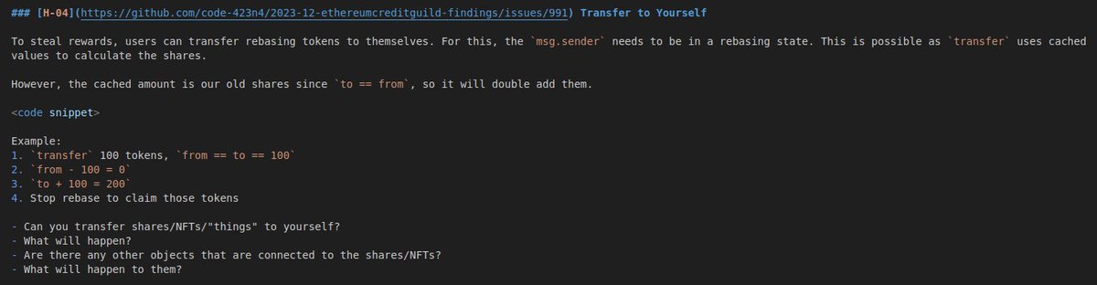 0x3b33's tweet image. One great method that can improve your learning is a feedback form 📝.

It helped me WIN my first @code4rena contest back in November 🏆

And it helped me get a chance to work with @GuardianAudits, auditing some of the biggest names in crypto 💼.

This isn&apos;t a technique to do…
