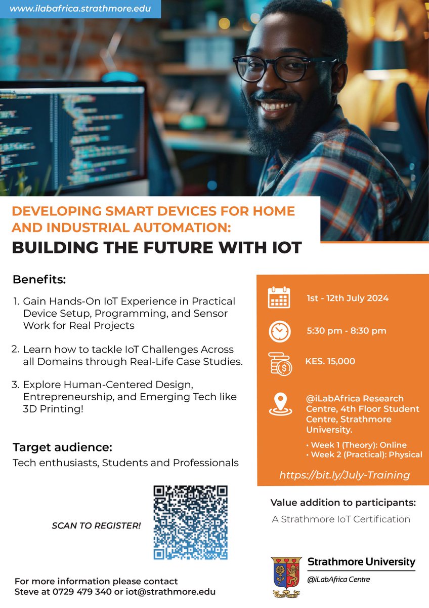 Shape the future with cutting-edge IoT technology!

Learn to design, develop, and deploy real-world #IoT applications with @iLabAfrica's Building the Future with IoT course. 

July Intake is currently ongoing, apply today ▶️ilabafrica.strathmore.edu/building-the-f…

#IoT #internetofthings