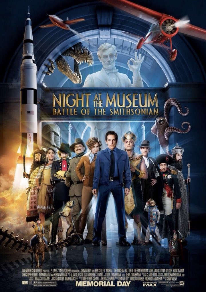 🎬MOVIE HISTORY: 15 years ago today May 22, 2009 the movie ‘Night at the Museum: Battle of the Smithsonian’ opened in theaters! @BenStiller @rickygervais #AmyAdams #RobinWilliams #OwenWilson @HankAzaria #ChristopherGuest #JonBernthal #AlainChabat #RamiMalek #BillHader #ShawnLevy