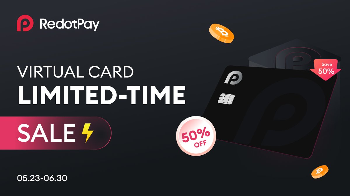 Just missed out the Pizza Festival Campaign?🤔 Worry not! 🥳 Now you can  get your virtual card with a 50% off discount↘️ and prepare for our next  upcoming event!⚔️ #RedotPay #Bitcoin #Crypto