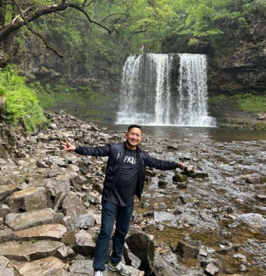 TLPWales's tweet photo. Its not all about #Maths and #Numeracy We took @ban_har for a walk in the Brecon Beacons National Park to see Sgwd Yr Eira Waterfall, making friends in the countryside (the sheep ran off) followed a hearty pub meal! Can you see #BanHar behind the waterfall? https://t.co/8qpwhvXRXV