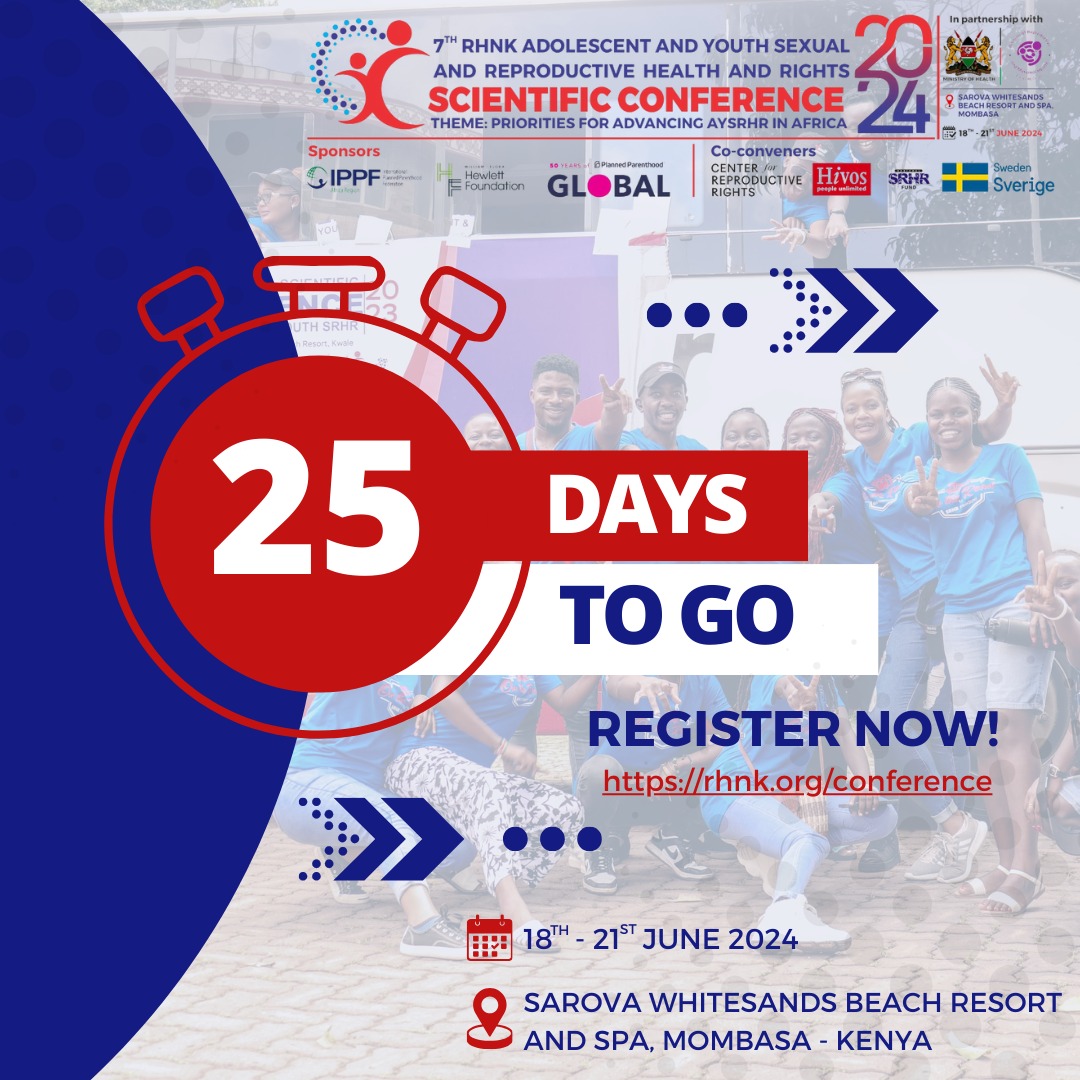 Hey future leader! Are you ready to ignite change in the #AYSRHR realm? In just 25 days, the #RHNKConference2024 will kick off, bringing together young minds passionate about sexual and reproductive health. Get ready to inspire and be inspired by keynote speakers, engage in