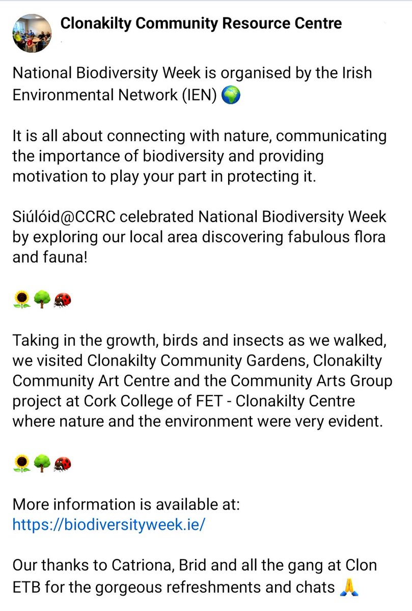 sinead_crowley's tweet photo. #Siúlóid@CCRC celebrated National Biodiversity Week yesterday, exploring the local area to discover fabulous flora &amp; fauna! 
More information is available at 
https://t.co/KkEnEPe7zM

#getcorkwalking 
#nationalbiodiversityweek #BackyardBioblitz https://t.co/jnOXSlUw1A